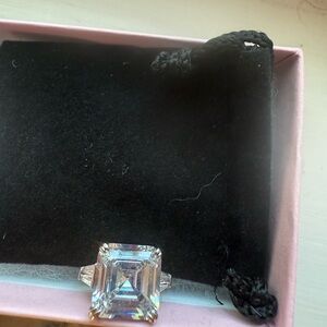 Elegant Silver Asscher cut CZ  Ring